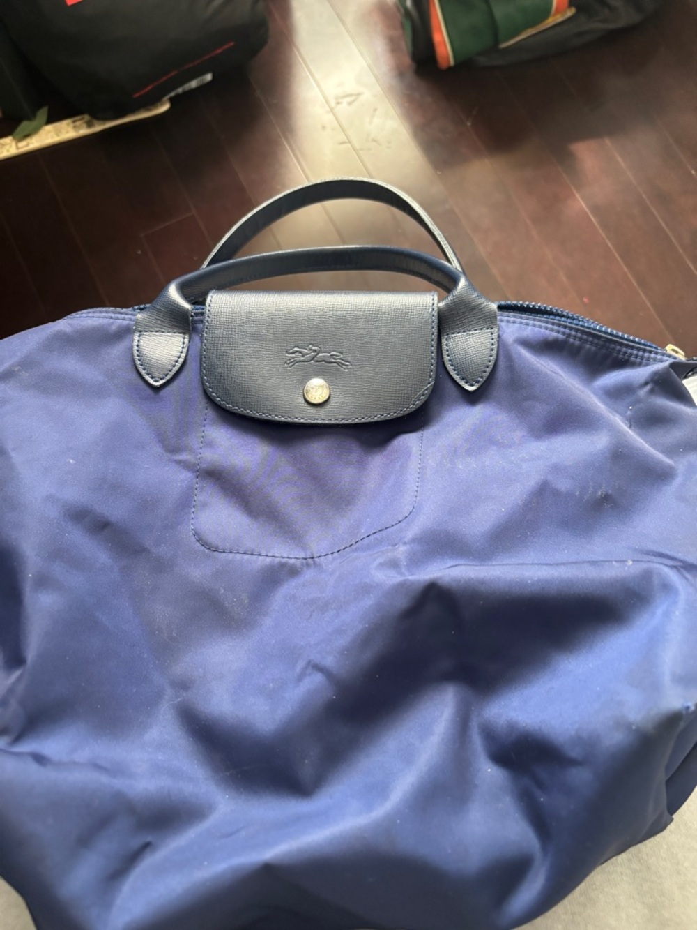 Longchamp Navy Nylon Tote with Leather Trim